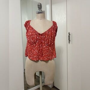 Wild Fable Woman's Orange Floral   Smocked Back Y2k Crop Top XXL